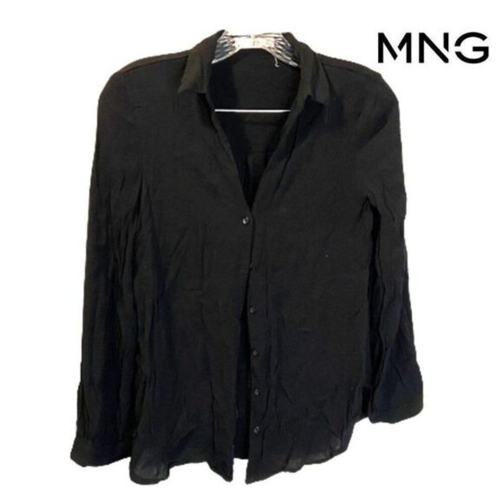 MNG Women's Basic Black Button Down Shirts Long Sleeve‎ Formal Casual Shirt